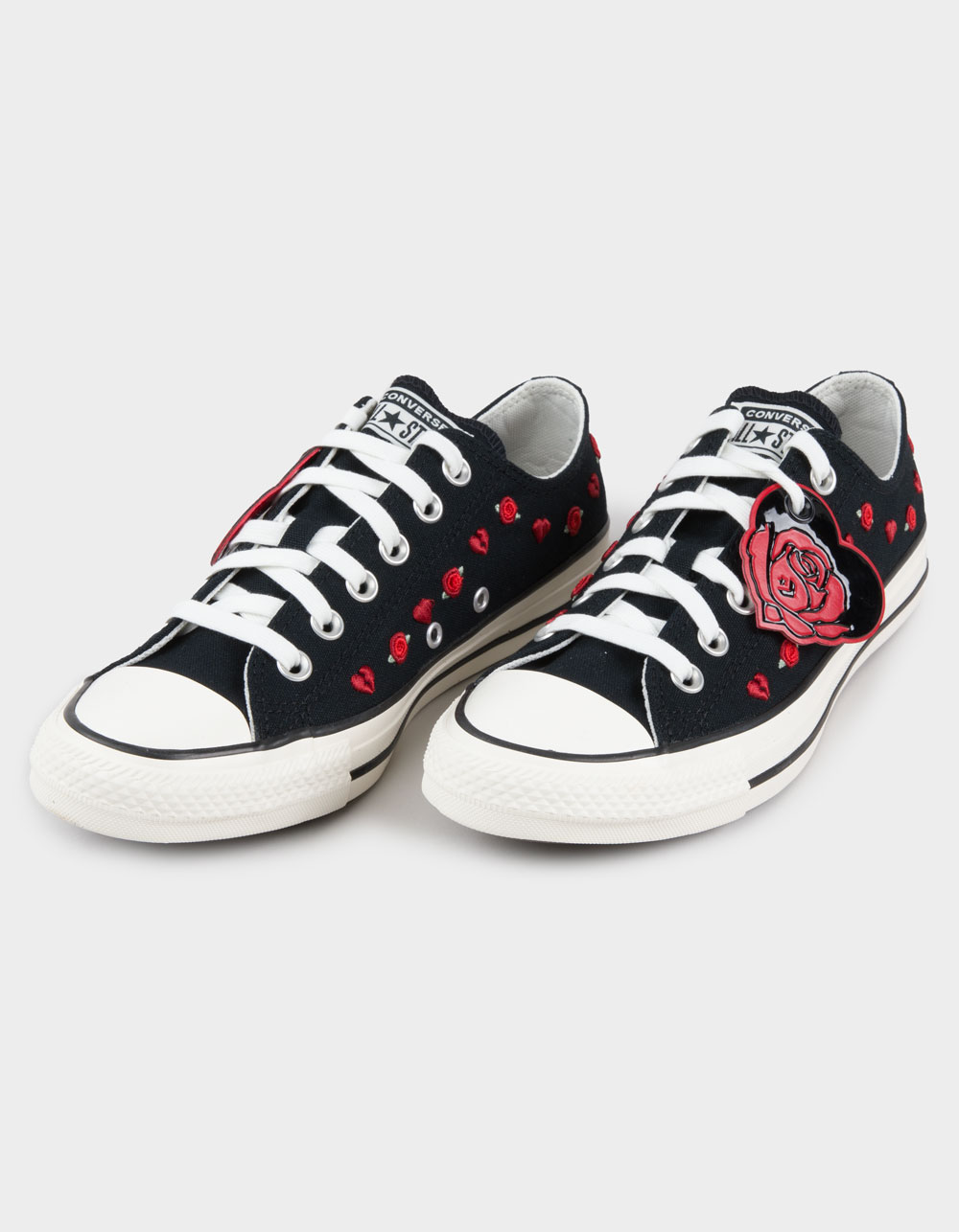 CONVERSE Chuck Taylor All Star Roses Embroidered Womens Low Top Shoes - BLACK