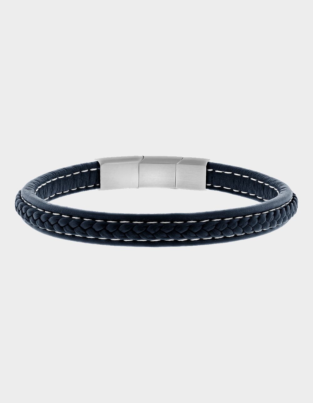 STEEL NATION Stainless Steel With Blue Faux Leather Bracelet - BLUE