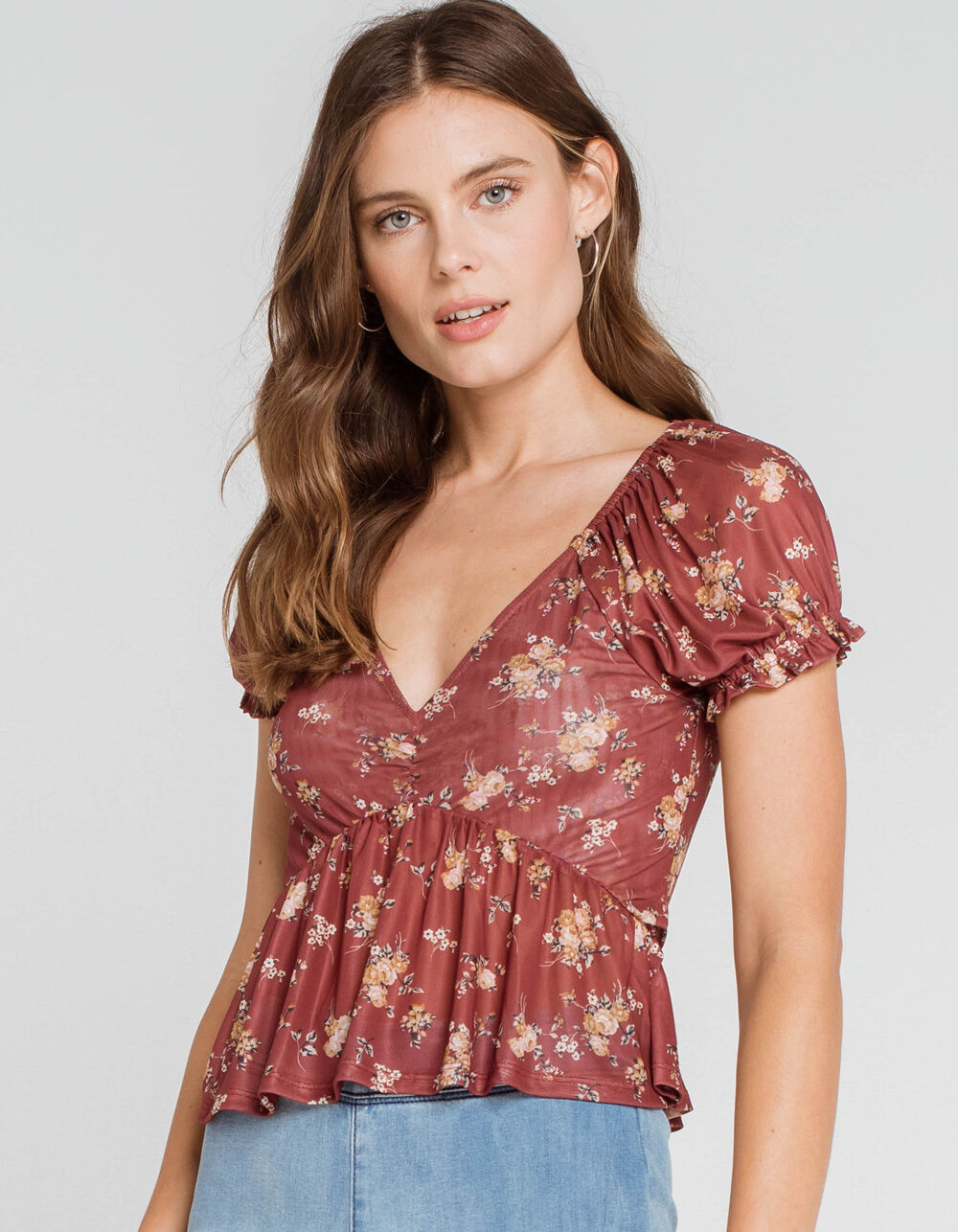 WEST OF MELROSE Meshing Around Womens Babydoll Top - BURNT RED | Tillys