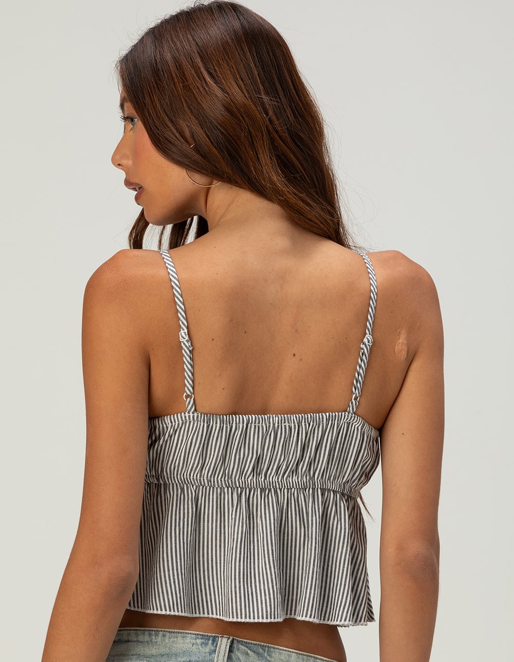 RSQ Womens Stripe Babydoll Top - GRAY COMBO