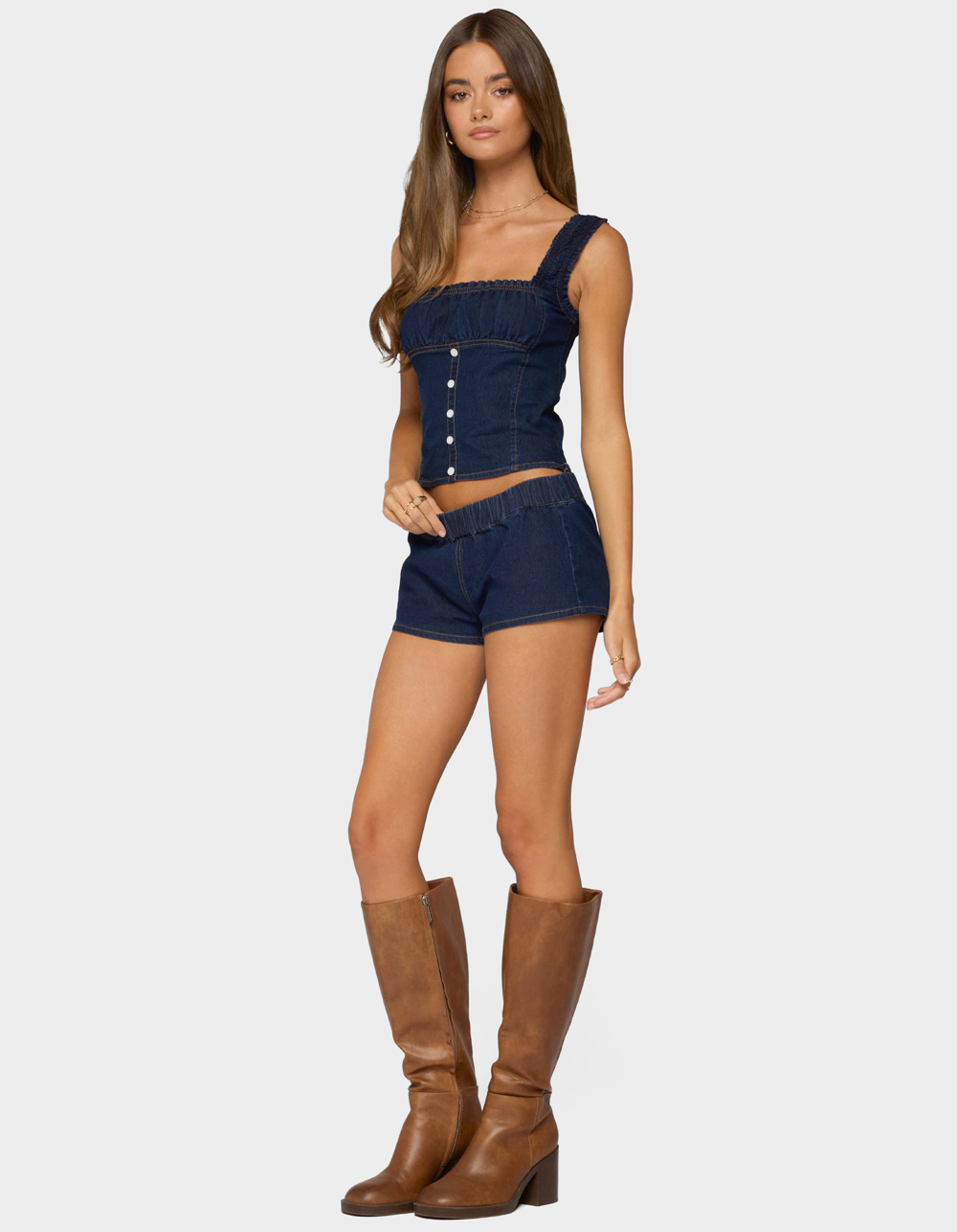 EDIKTED Aggie Denim Micro Shorts - BLUE