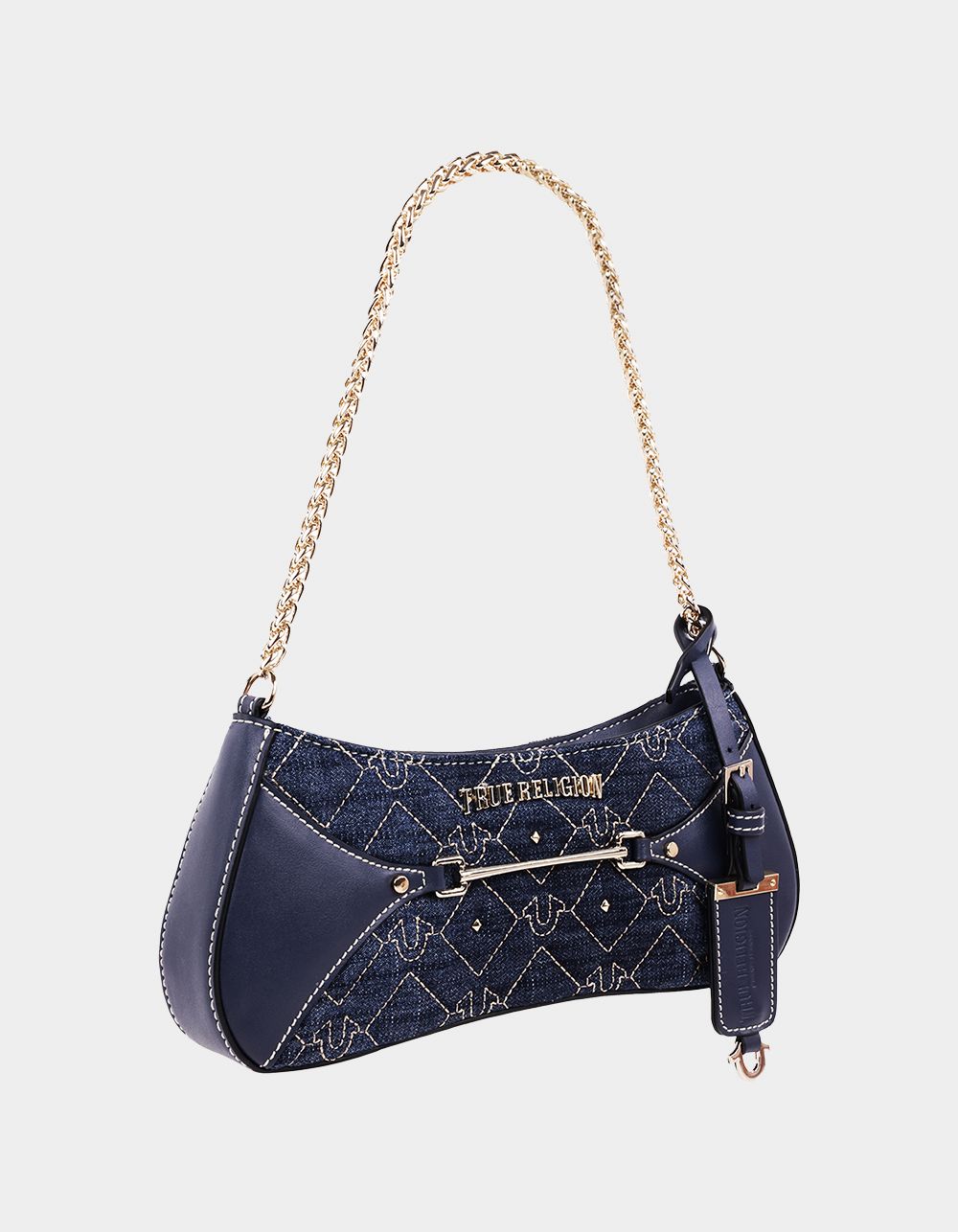 TRUE RELIGION Studded Denim Chain Shoulder Bag - DK DENIM