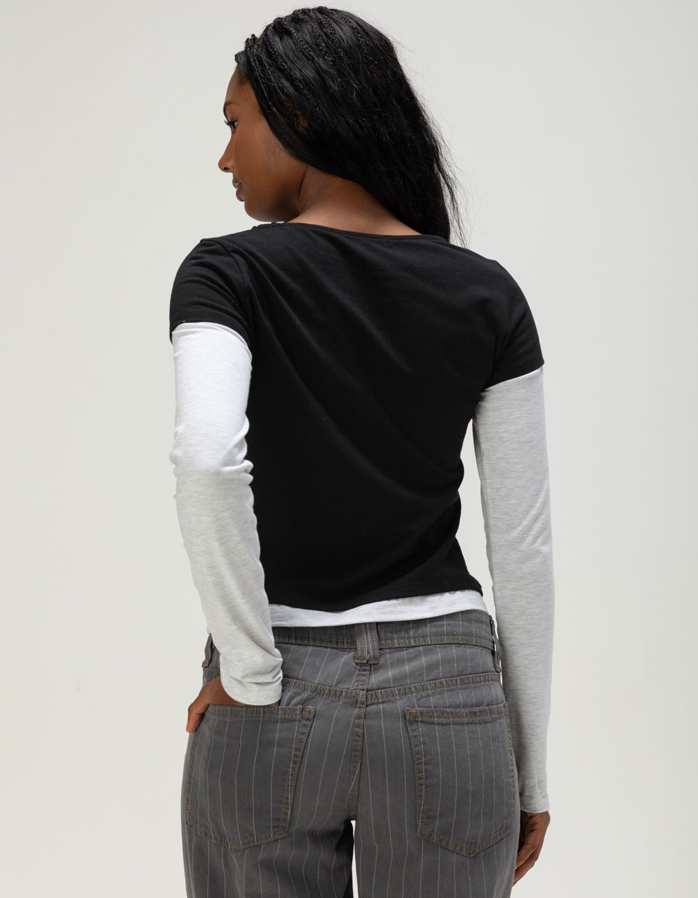 FULL TILT Double Layer Womens Long Sleeve Tee - BLACK COMBO