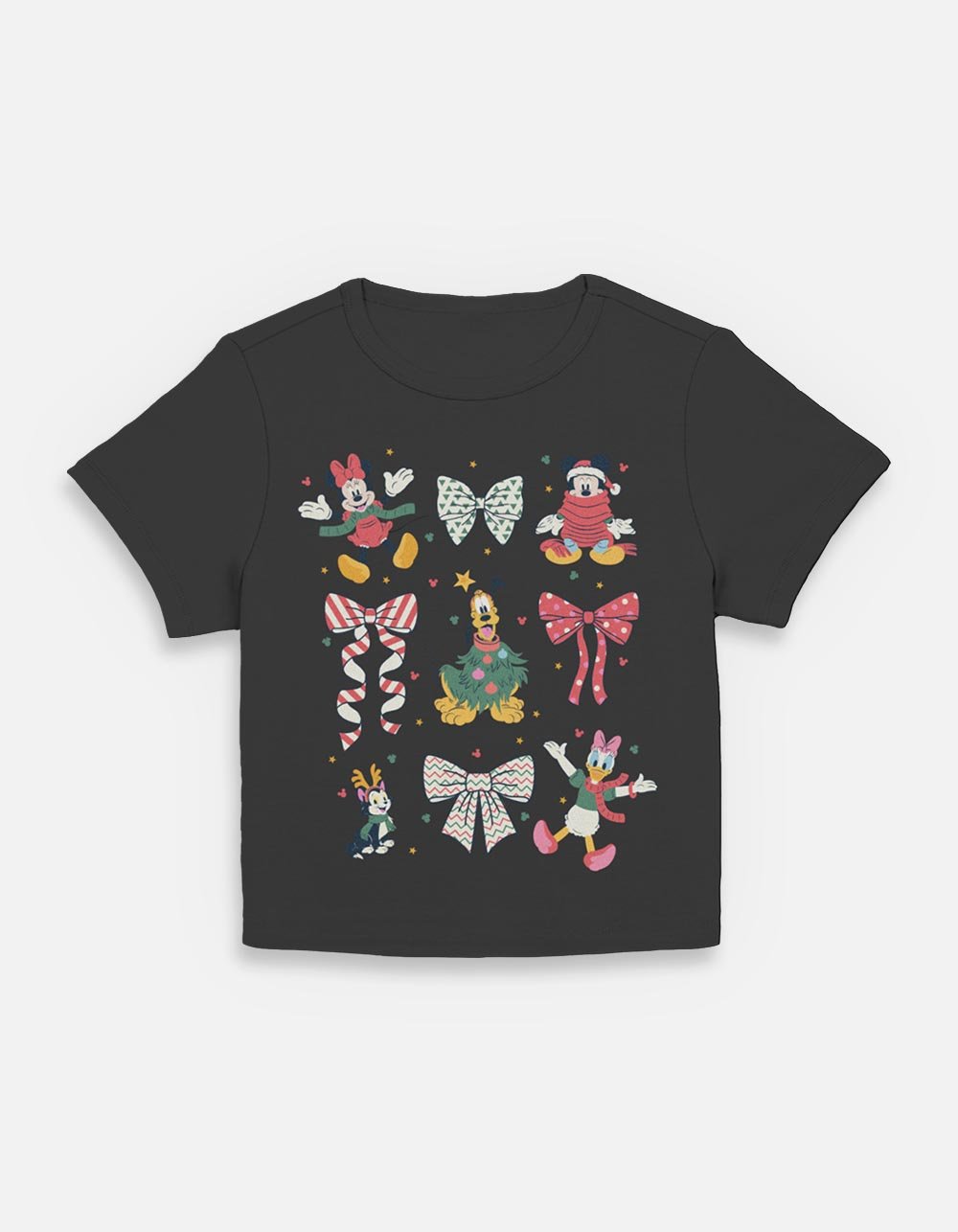 DISNEY Holiday Bows Womens Baby Tee - BLACK