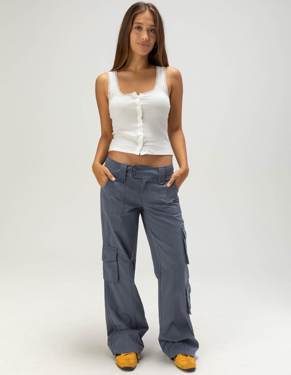 RSQ Womens Low Rise Baggy Bootcut Cargo Pants - SLATE BLUE