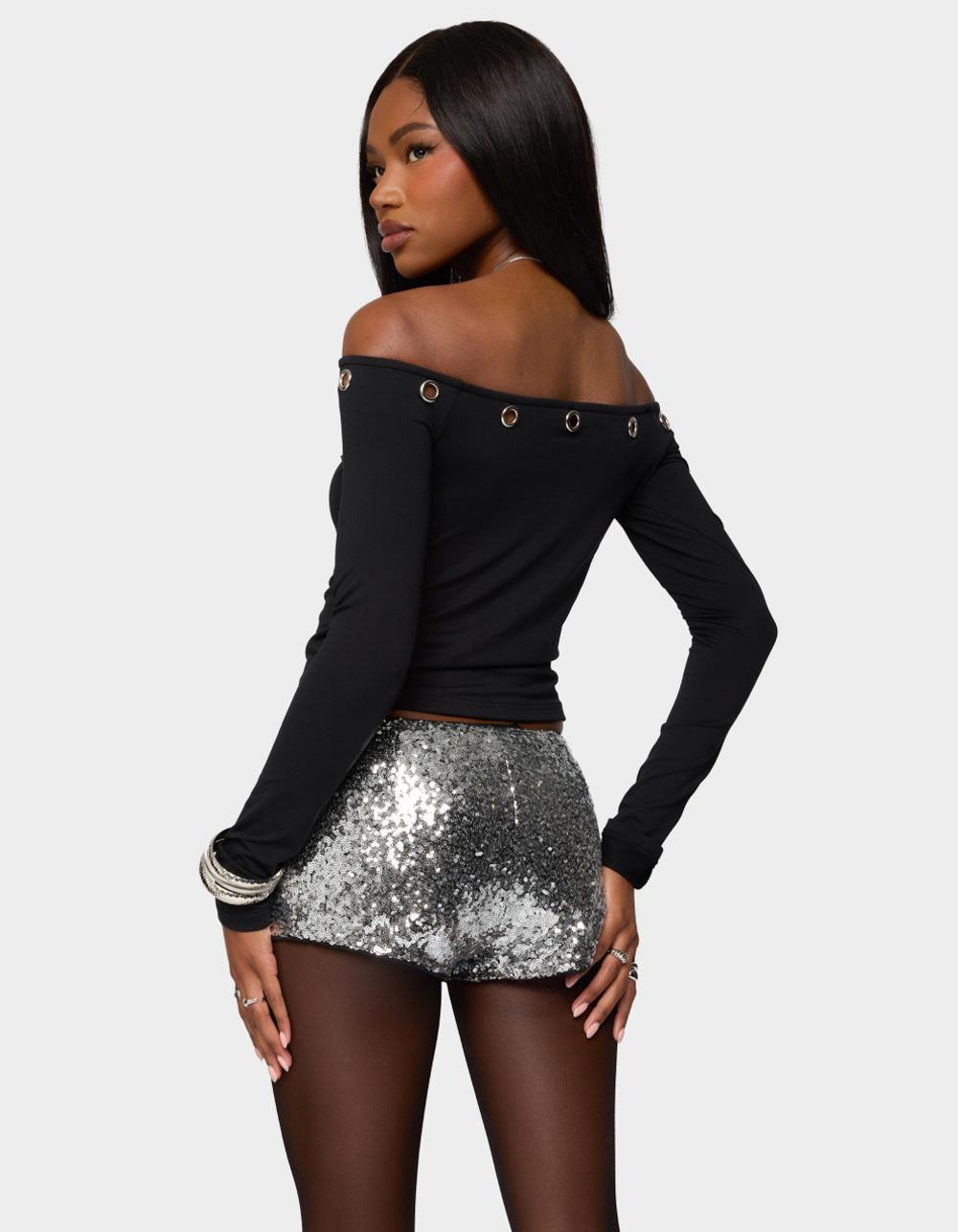 EDIKTED Trina Grommet Off Shoulder Top - BLACK