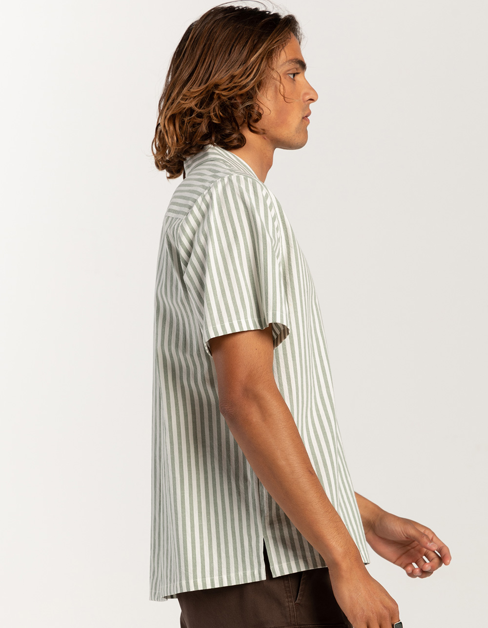 RSQ Mens Stripe Oxford Camp Shirt  - SAGE