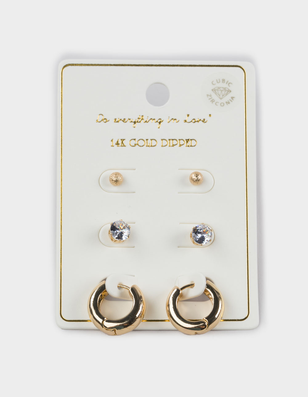 DO EVERYTHING IN LOVE 14K Gold Dipped 3 Pack Earrings - GOLD