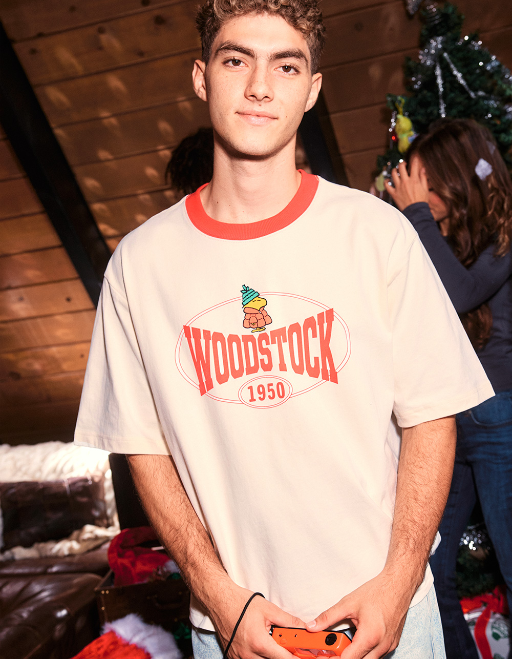 RSQ x Peanuts Woodstock Puffer Mens Boxy Tee - OFF WHITE