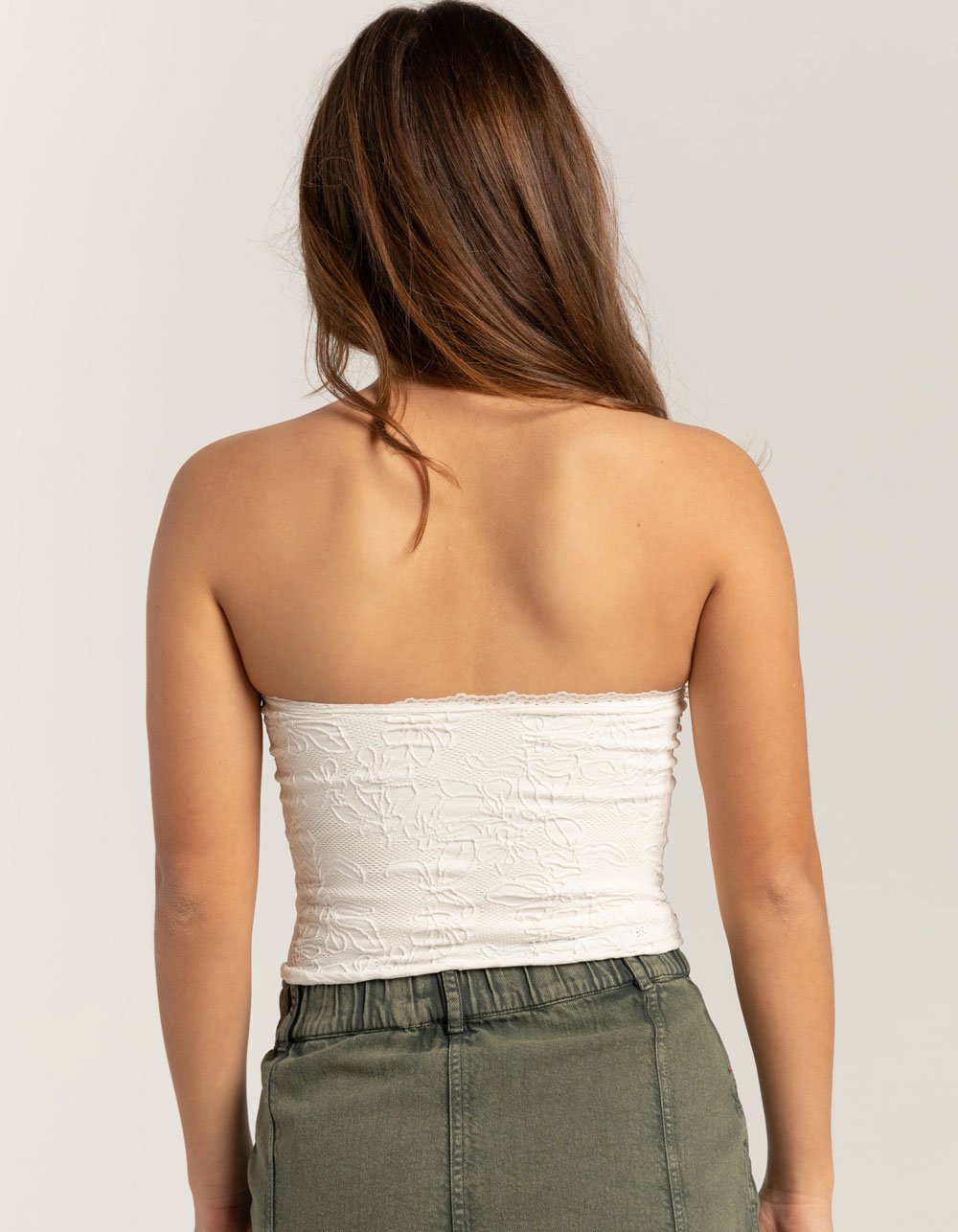 FULL TILT Seamless Lace Trim Textured Womens Tube Top