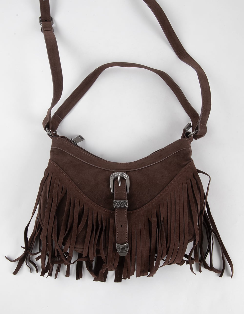 Small Buckle Fringe Bag - DARK BROWN
