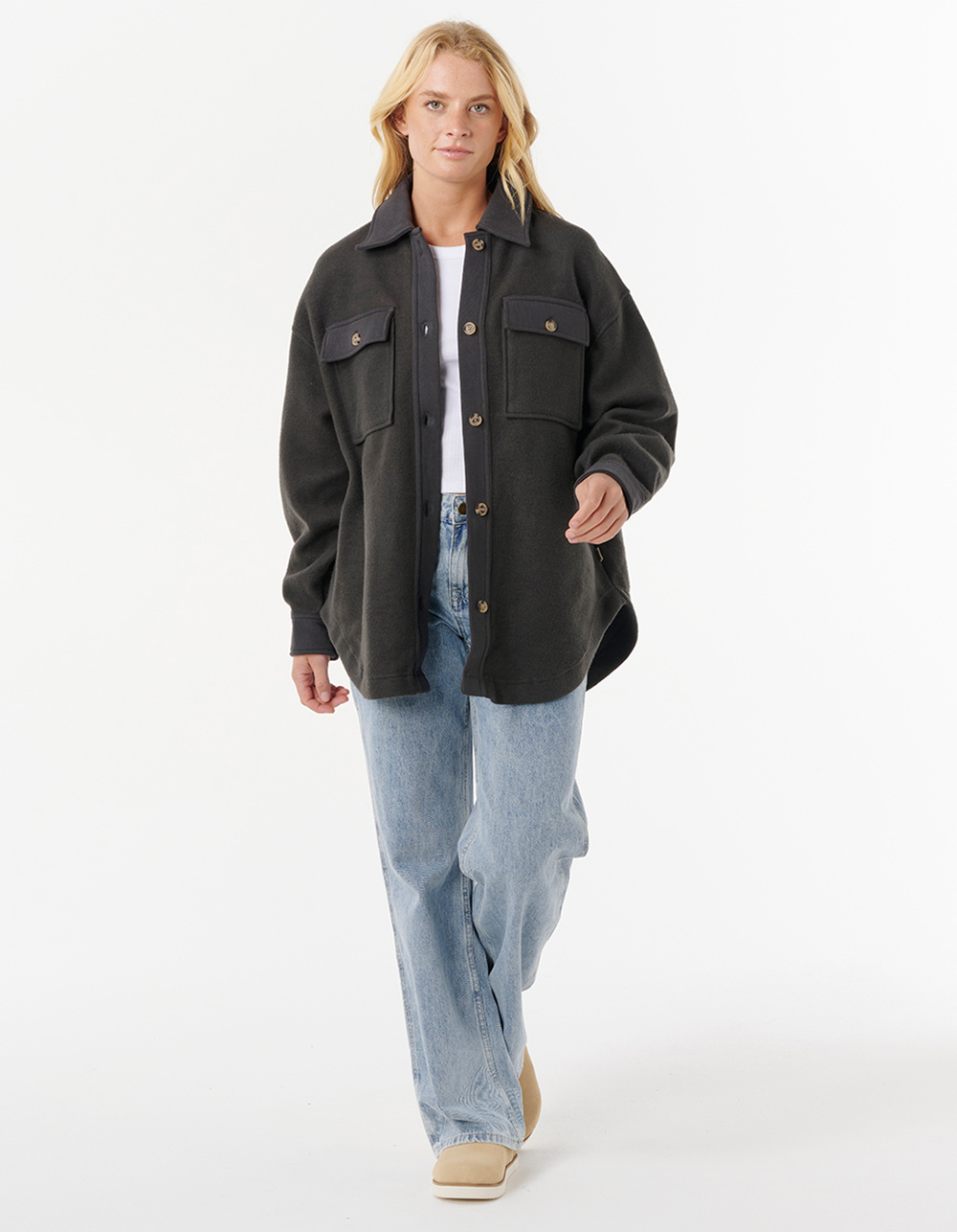 RIP CURL High Tide Fleece Womens Shacket - WASHED BLACK