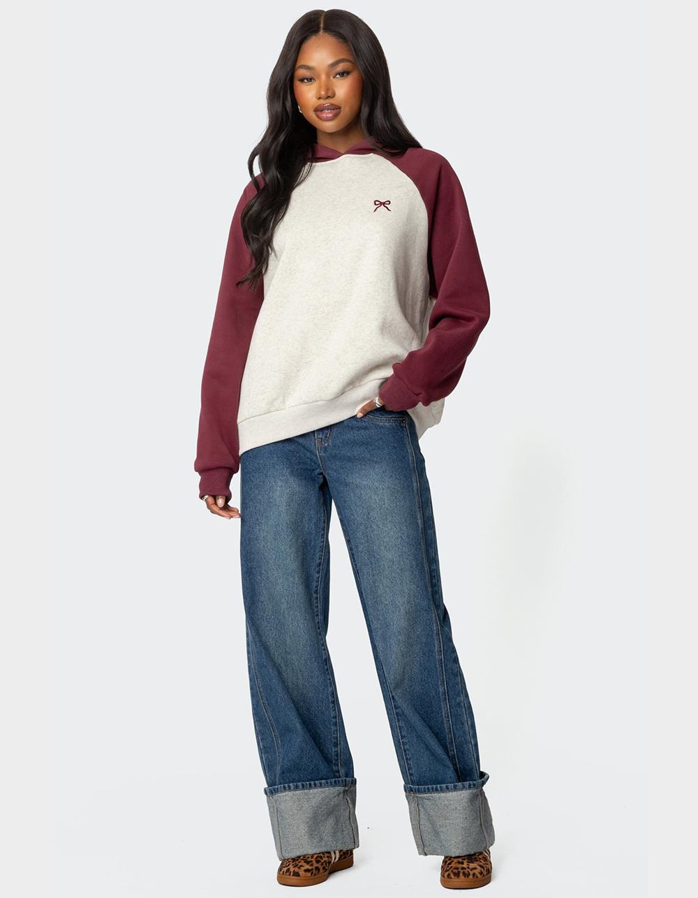 EDIKTED Raglan Bow Oversized Hoodie - GRAY