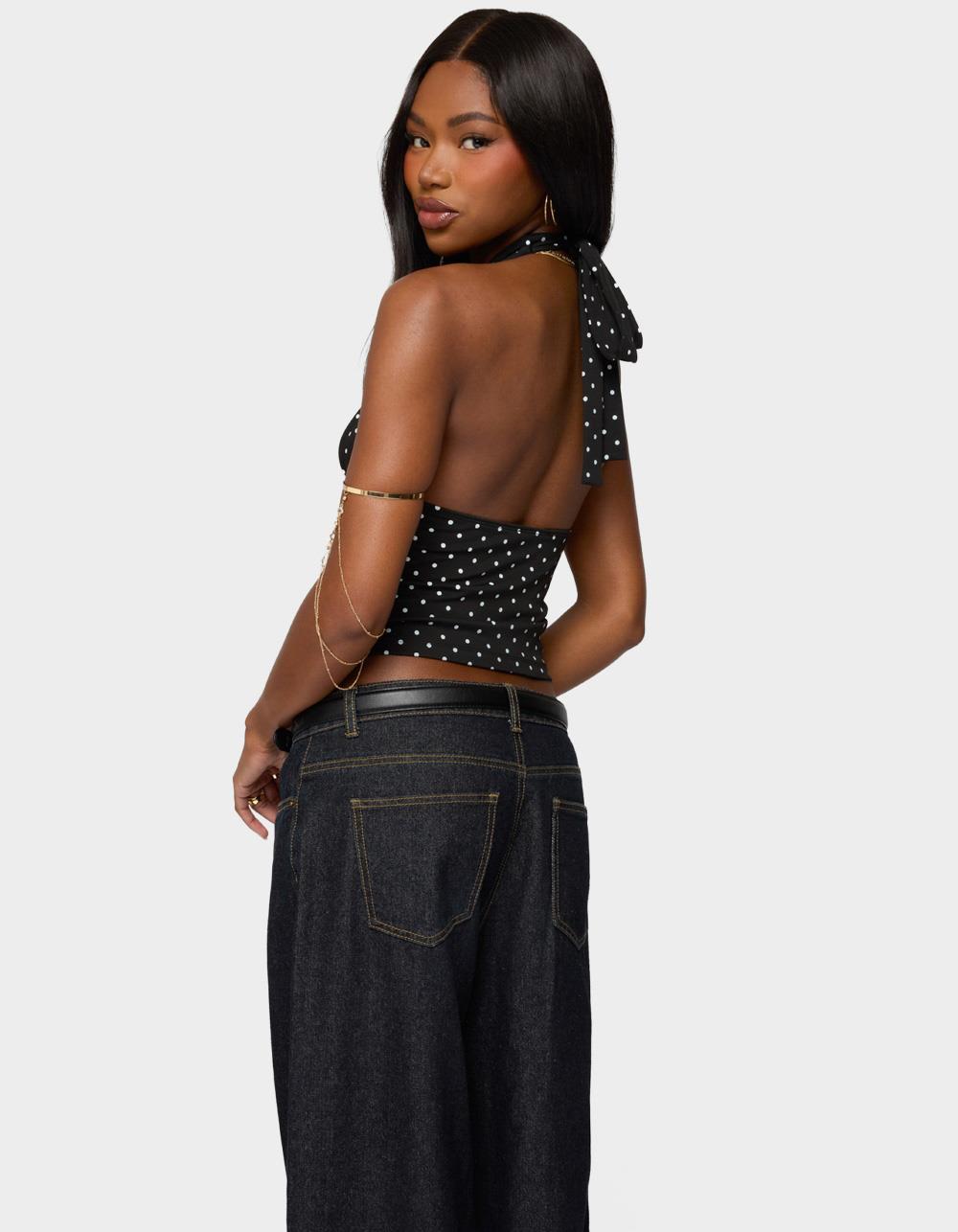 EDIKTED Blaire Polka Dot Halter Top - BLACK