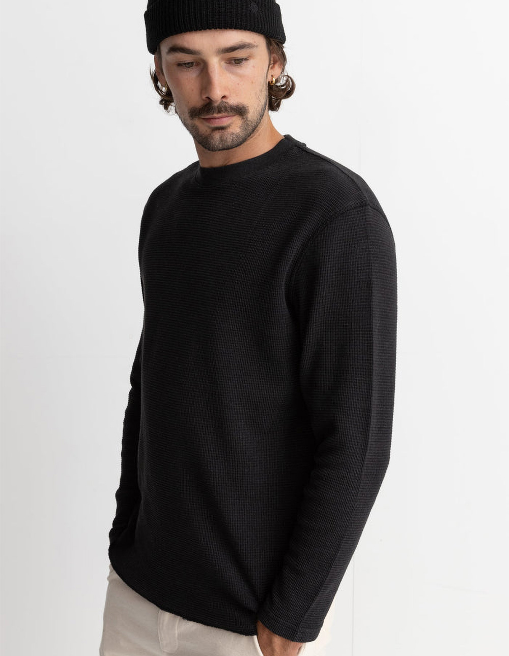 RHYTHM Classic Waffle Knit Mens Long Sleeve Shirt - WASHED BLACK | Tillys