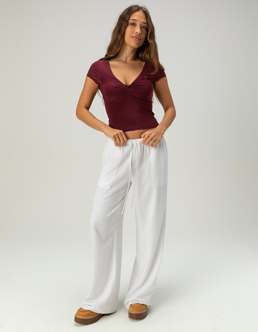 TILLYS Womens Twist Front Butter Soft Top - FIG