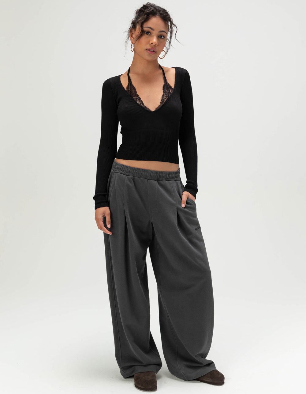 BDG Urban Outfitters Deep V Womens Long Sleeve 2fer Top