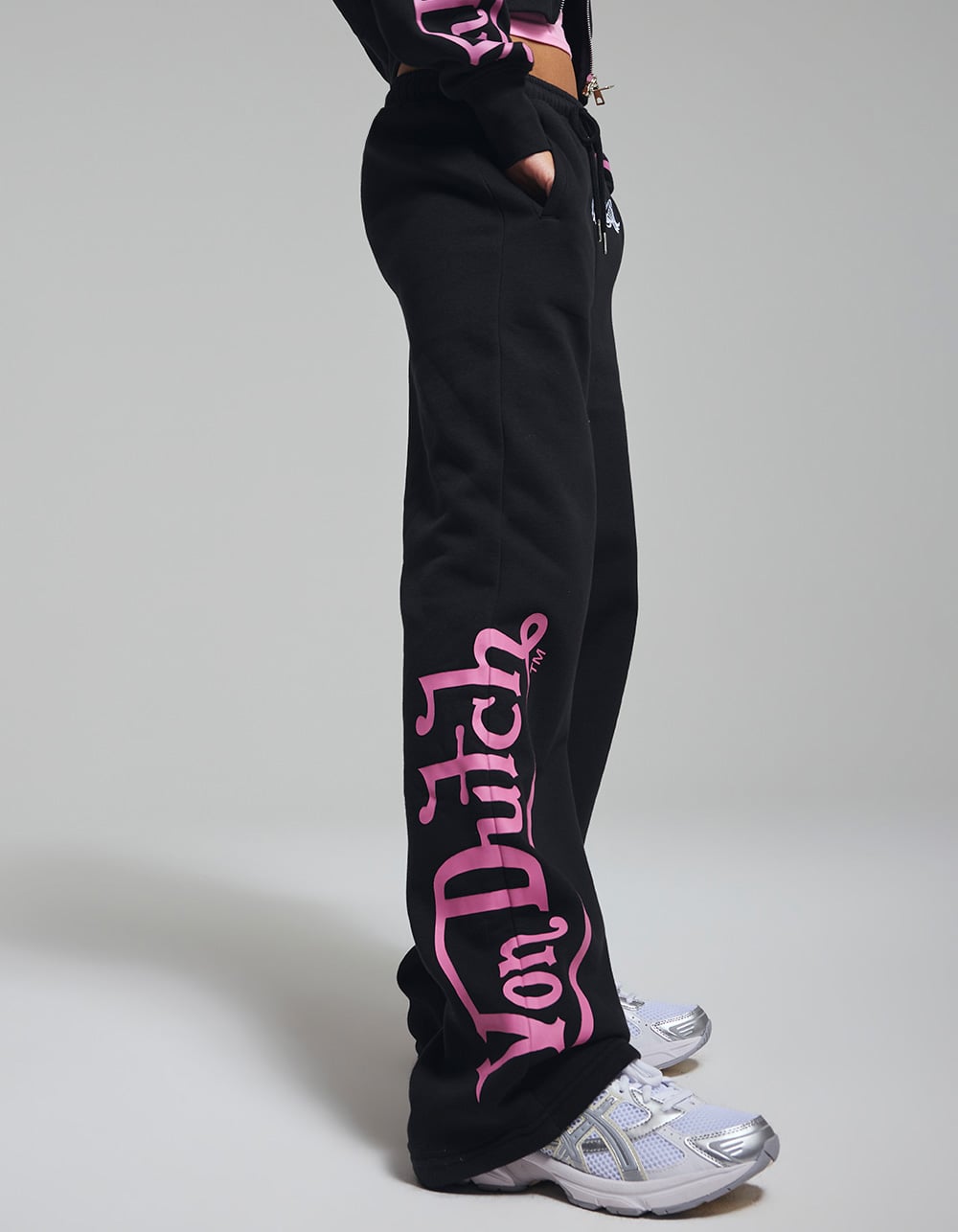 VON DUTCH Womens Wide Leg Sweatpants - BLACK