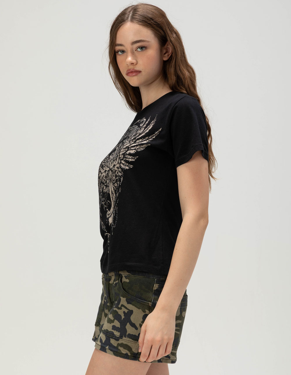 AFFLICTION Empower Womens Rhinestone Tee - BLACK