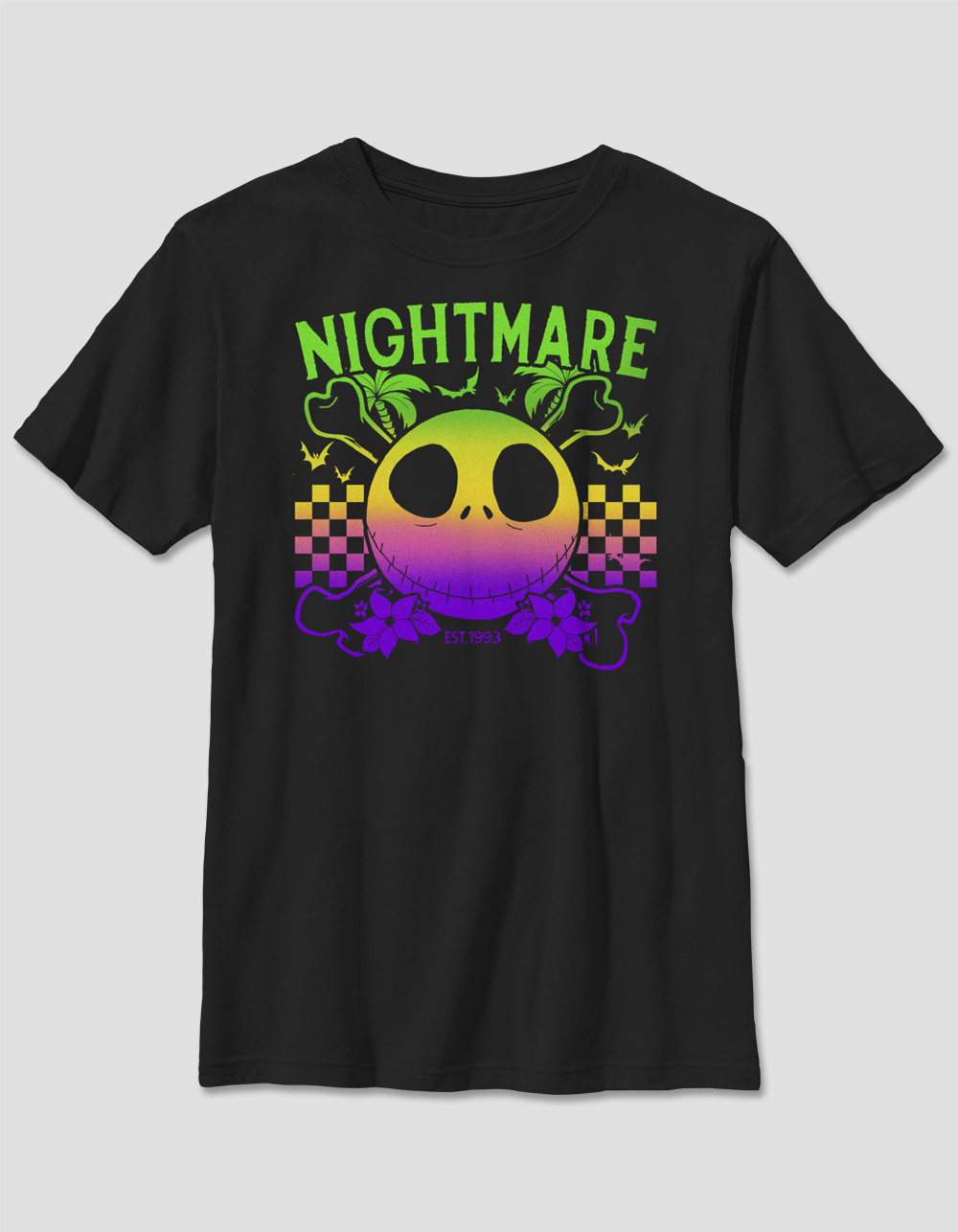 THE NIGHTMARE BEFORE CHRISTMAS Checkered Ombre Unisex Kids Tee - BLACK