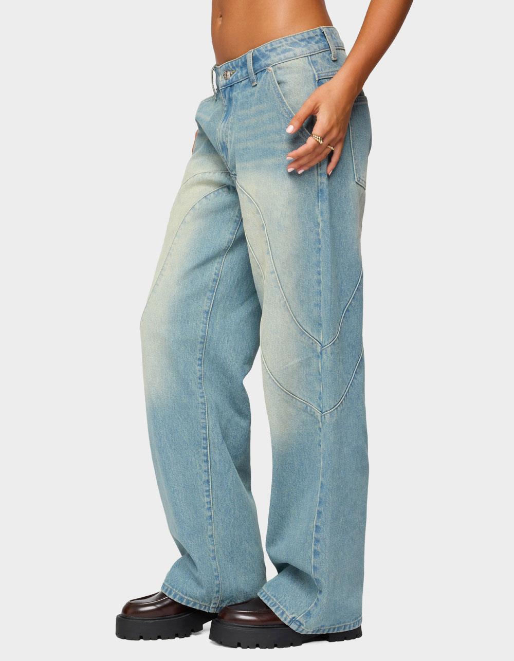 EDIKTED Kiria Stitched Low Rise Jeans - LIGHT BLUE