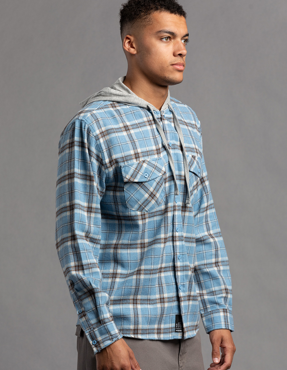 RSQ Mens Plaid Hooded Flannel - LIGHT BLUE