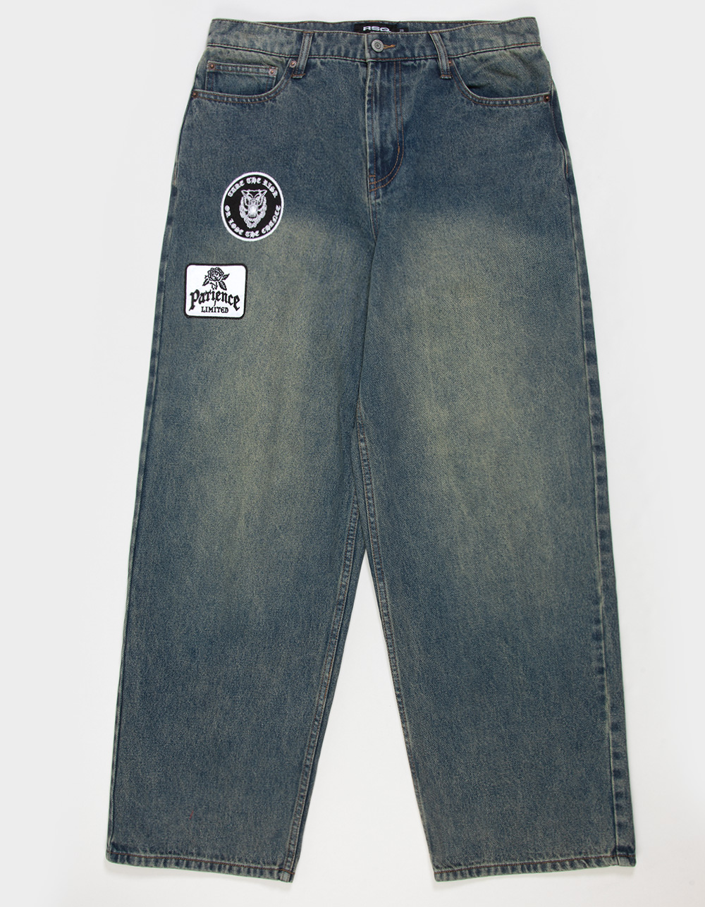 RSQ Mens Extra Baggy Patch Jeans - DRK DRTY DNM