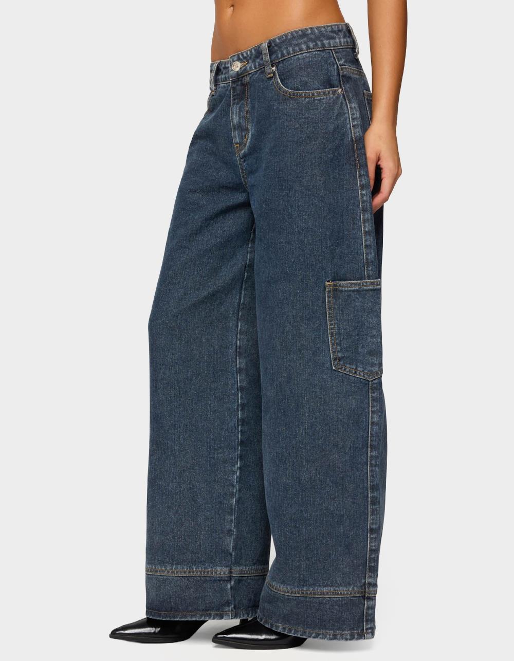 EDIKTED Nea Pocket Low Rise Baggy Jeans - DARK BLUE