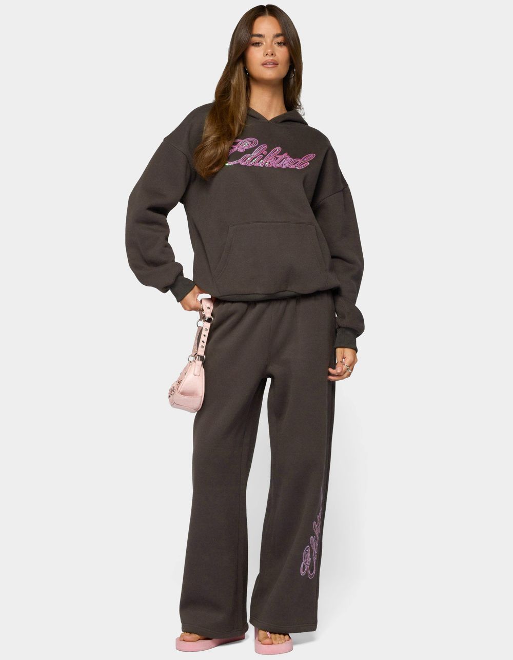 Edikted Always Sequin Hoodie - DARK GRAY