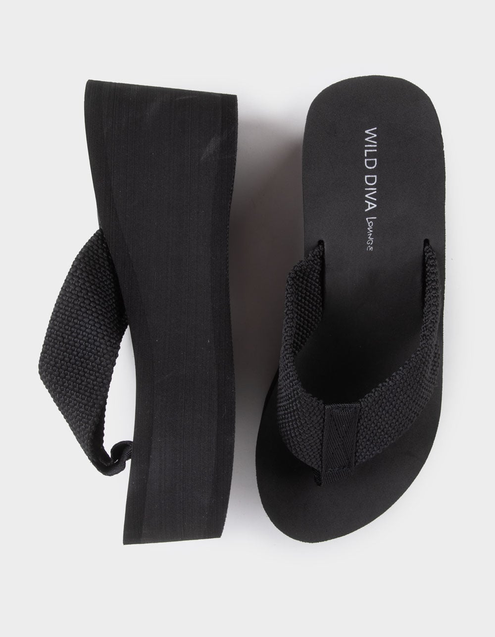 WILD DIVA Heat Womens Platform Wedge Flip Flops - BLACK