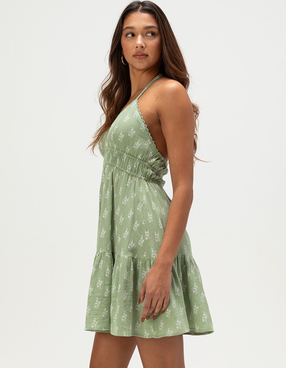 PATRONS OF PEACE Tampa Womens Halter Dress - SAGE