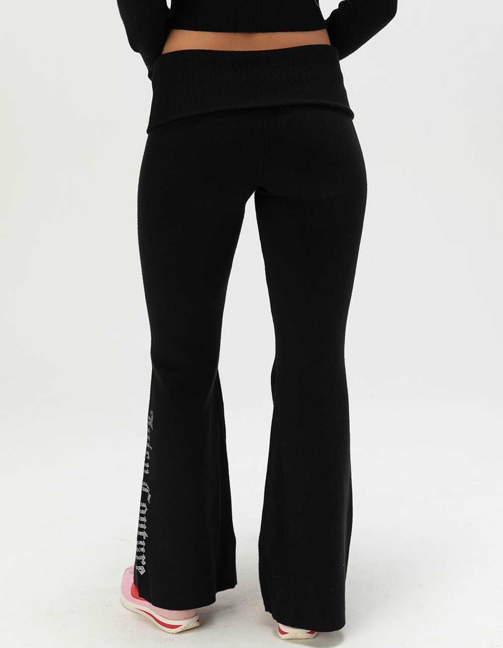 JUICY COUTURE Sweater Bling Womens Fold Over Waistband Flare Pants - BLACK
