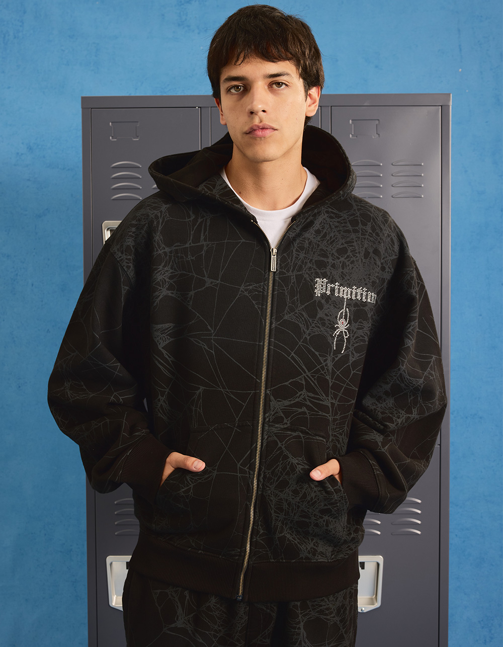 PRIMITIVE Silk Mens Rhinestone Zip-Up Hoodie - BLACK
