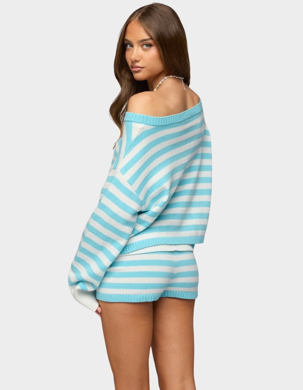 EDIKTED Saphi Striped Oversized Knit Sweater - TURQUOISE
