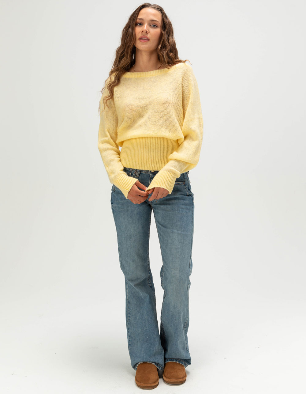 BDG Urban Outfitters Womens Off The Shoulder Sweater - YELLOW
