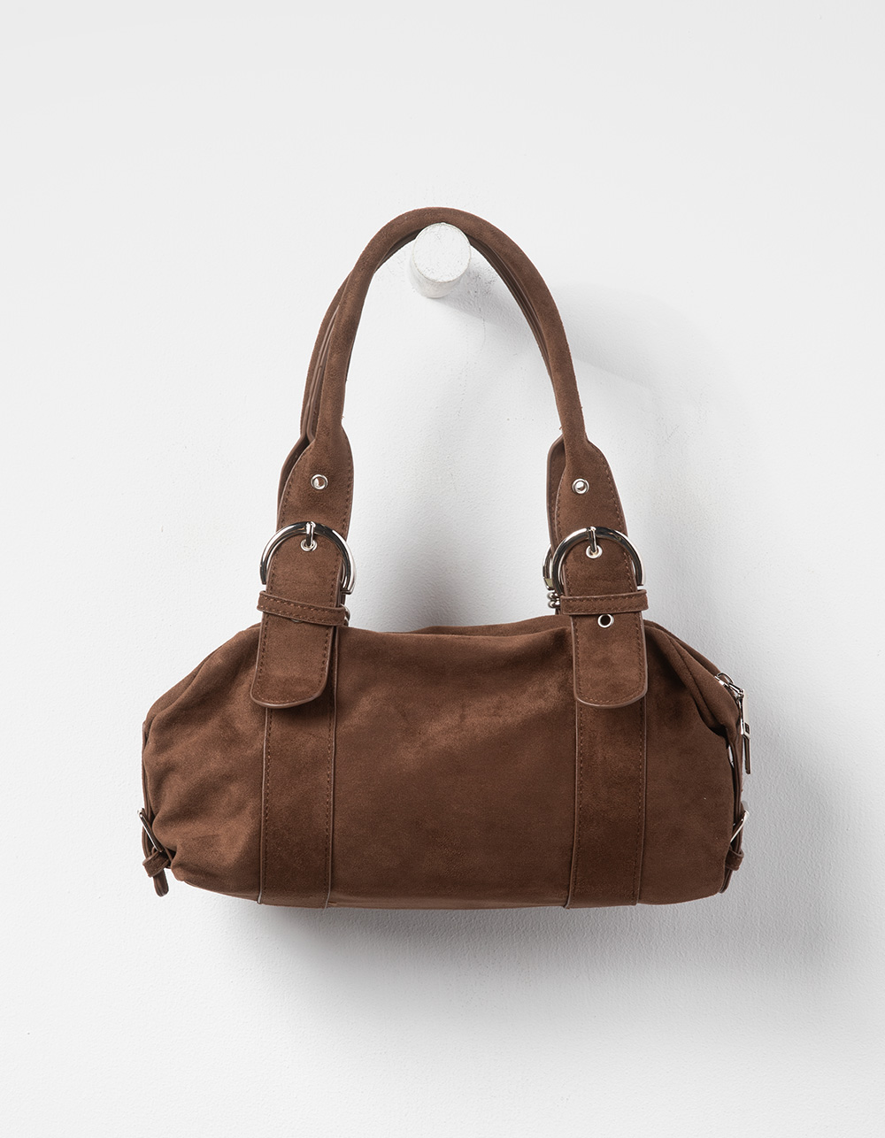 Studded Faux Suede Shoulder Bag  - DARK BROWN