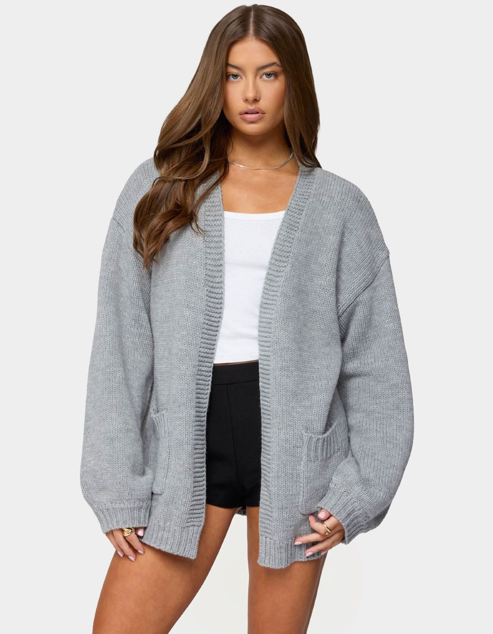 EDIKTED Julian Oversized Knit Cardigan - GRAY