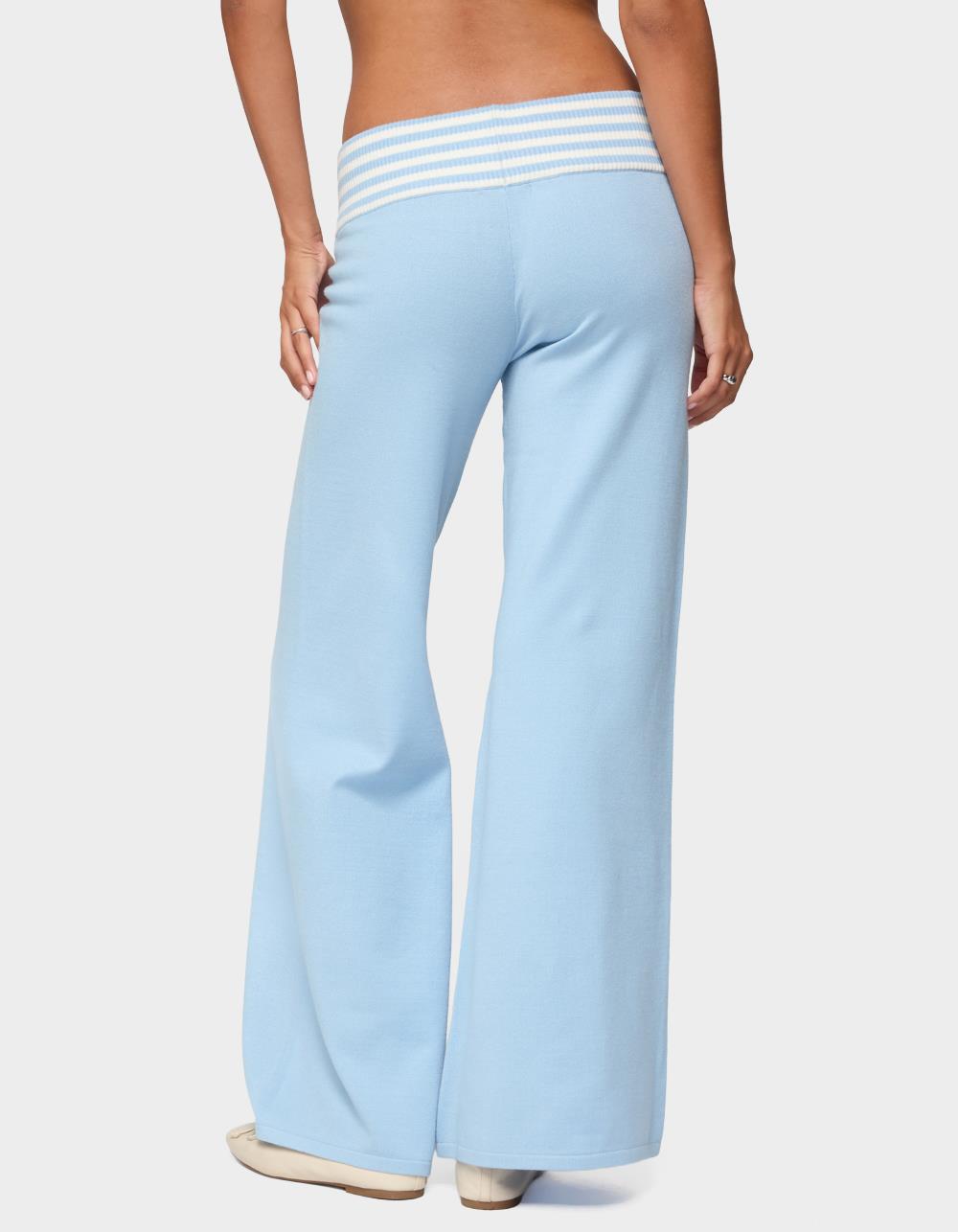 EDIKTED Clarisse Stripey Flared Knit Pants - LIGHT BLUE