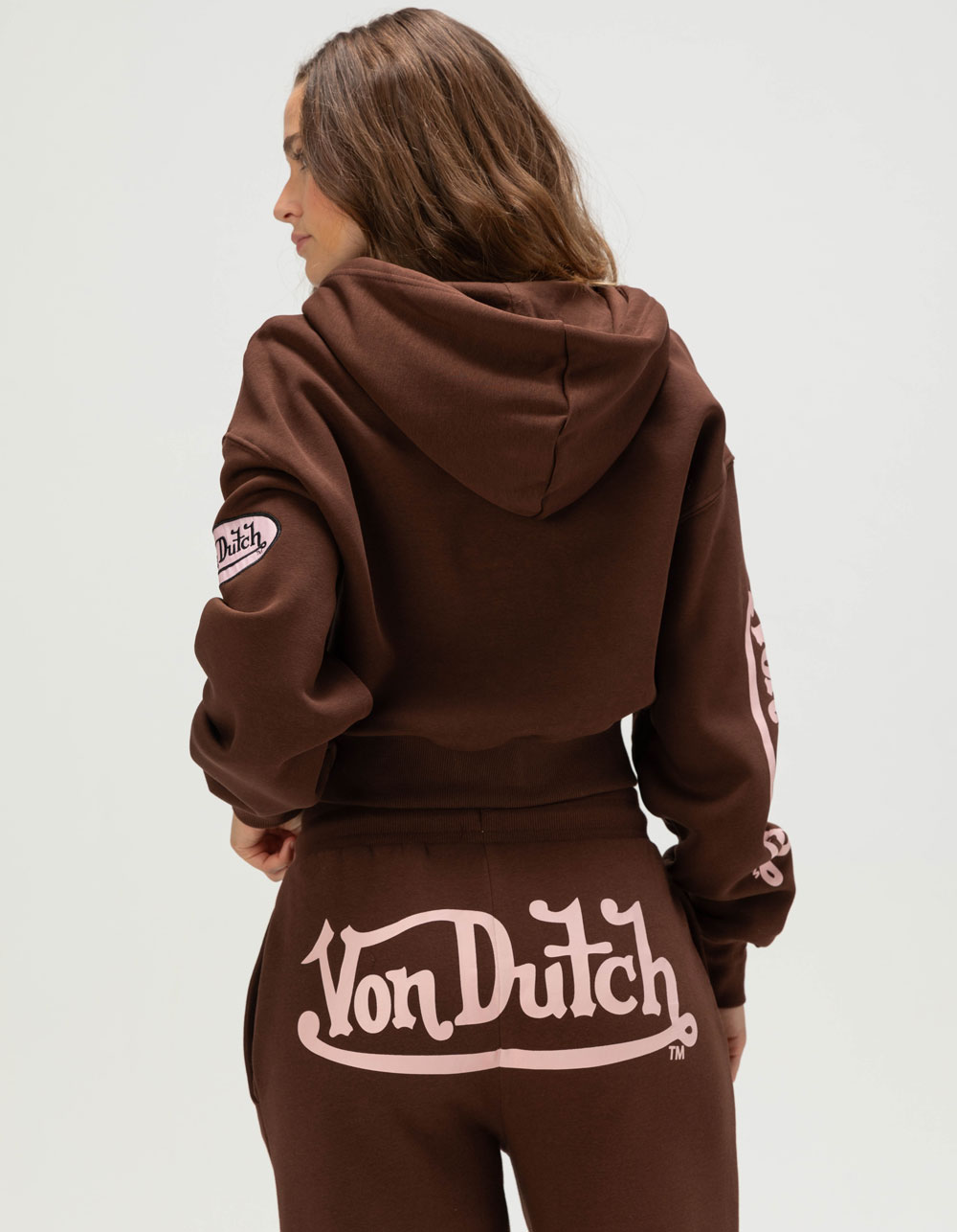 VON DUTCH Logo Womens Zip-Up Hoodie - BROWN