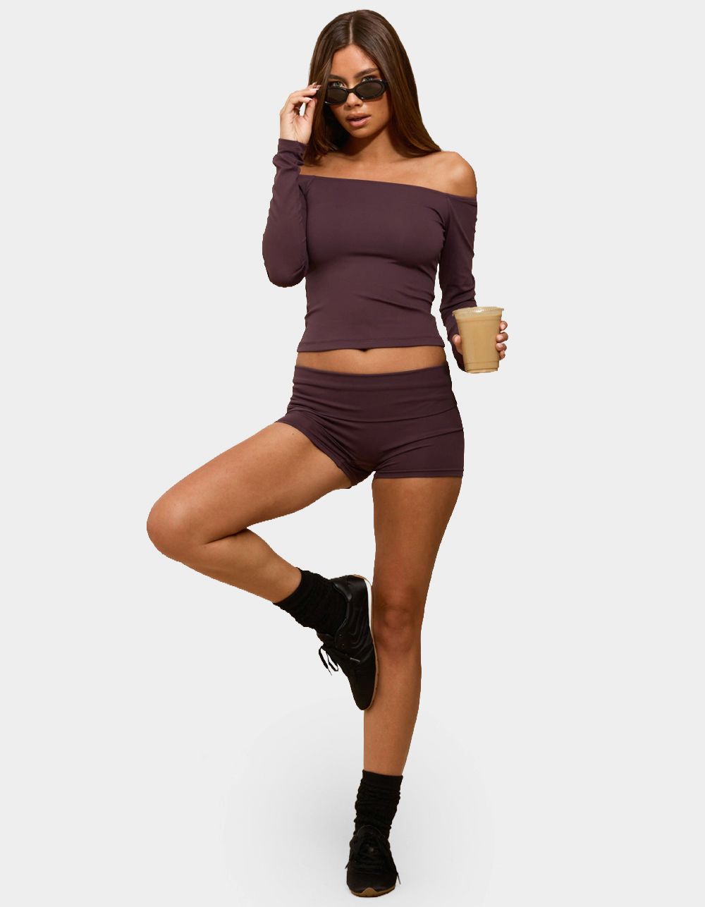 EDIKTED Soraia Foldover Biker Shorts - PURPLE