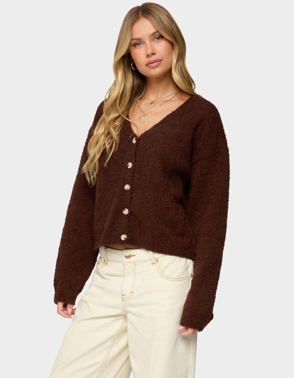 EDIKTED Jade Knitted Cardigan - BROWN