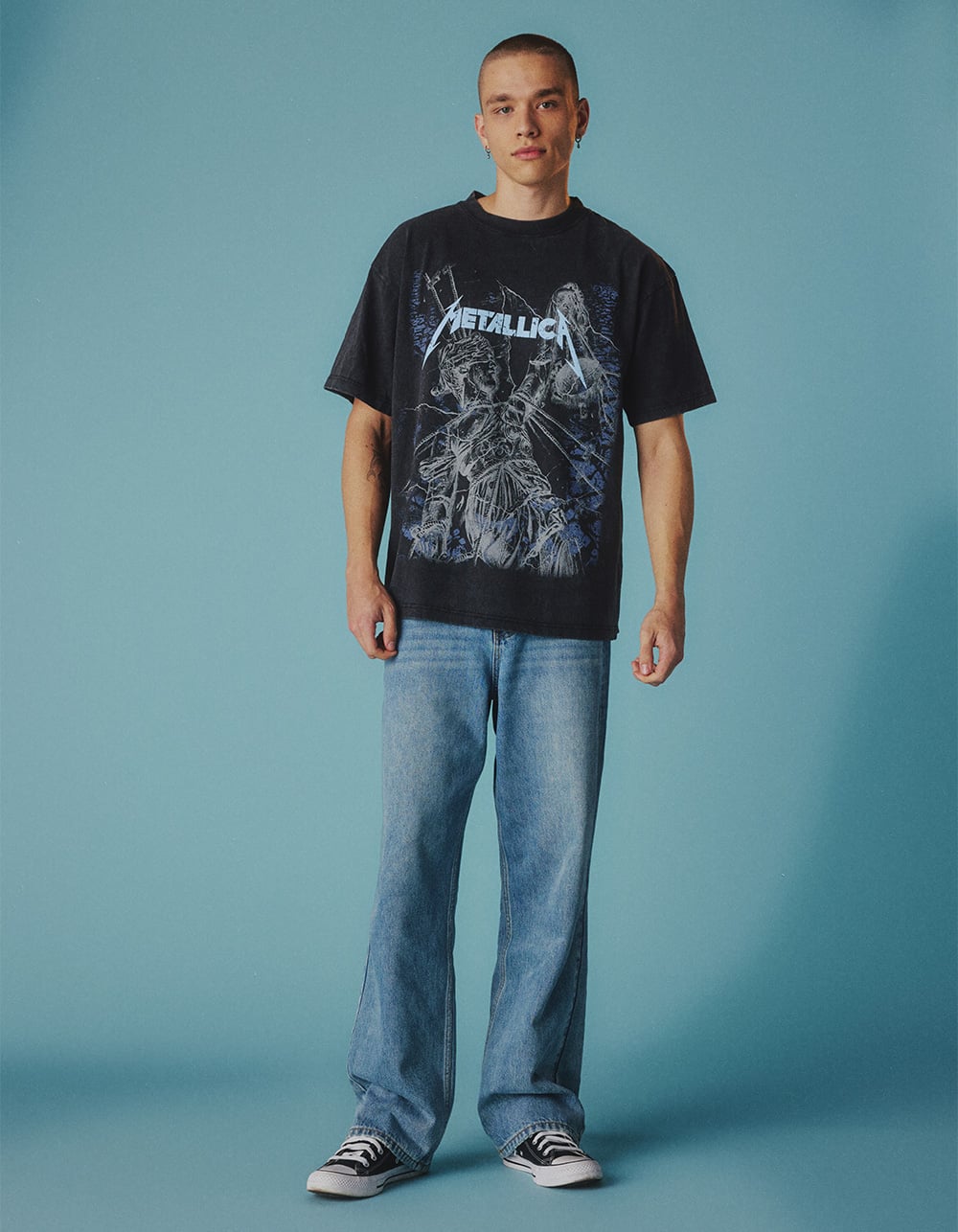 RSQ Mens Baggy Embroidered Jeans - MEDIUM WASH