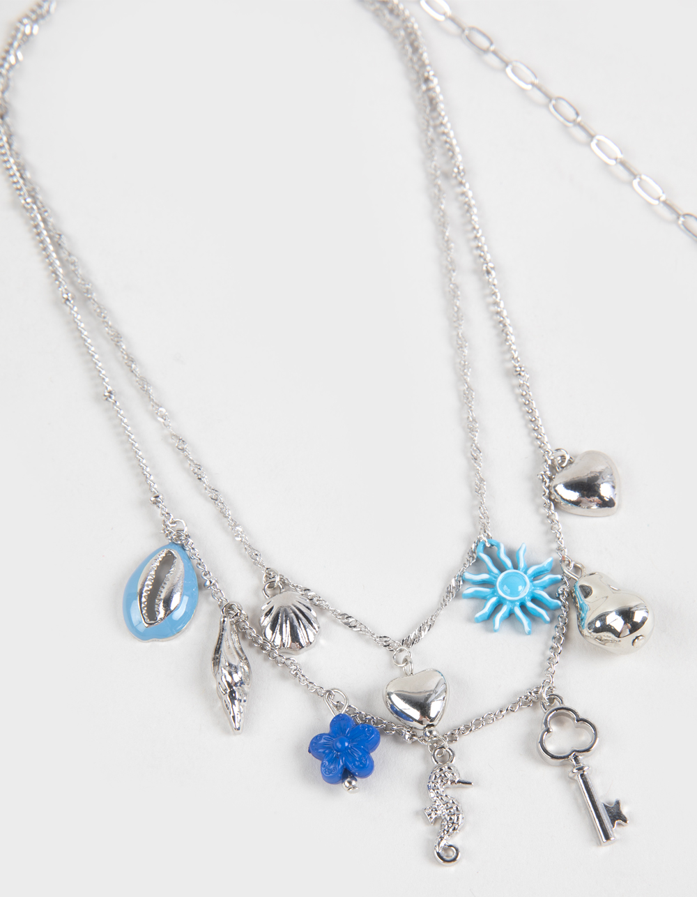 FULL TILT Layered Shell/Flower Multi Charm Necklace - SILVER