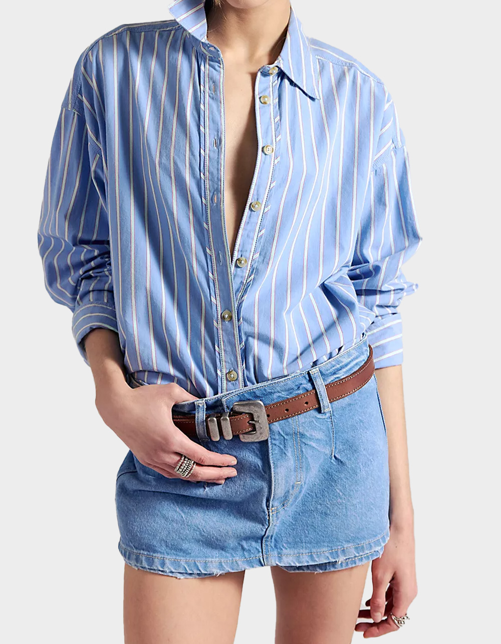 FREE PEOPLE Gallivanting Peekaboo Womens Skort - MEDIUM WASH