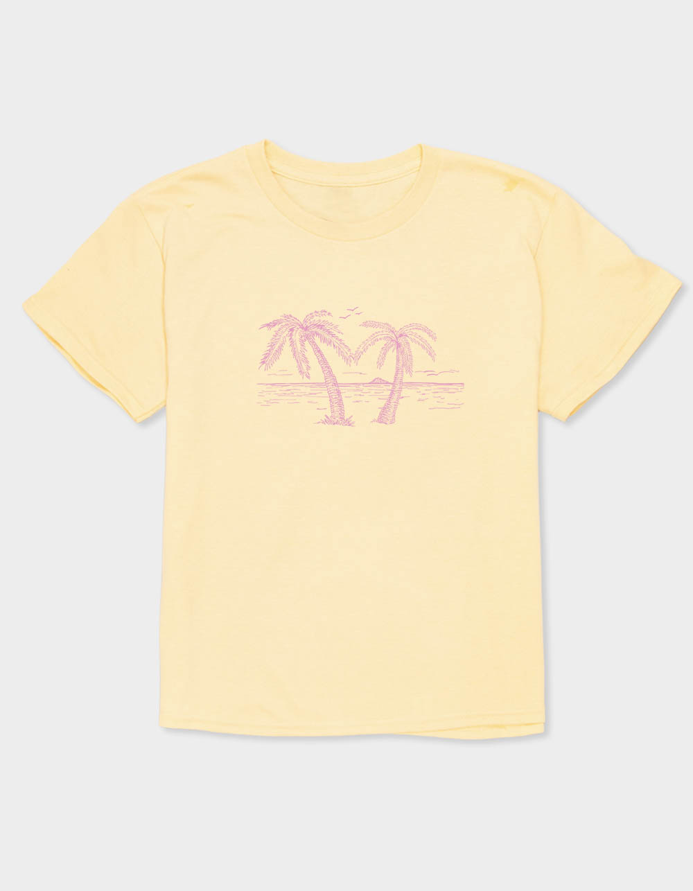 BEACH Palm Tree Outline Girls Tee - LT YELLOW
