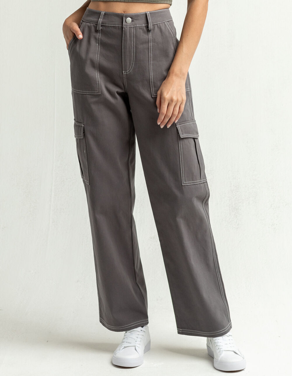 FULL TILT Contrast Stitch Womens Gray Cargo Pants