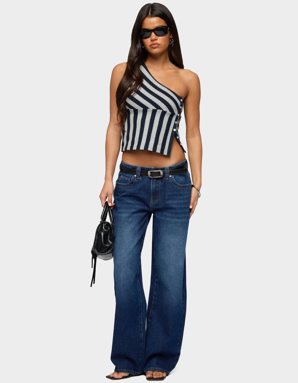 EDIKTED Rivka Low Rise Baggy Jeans - DARK BLUE