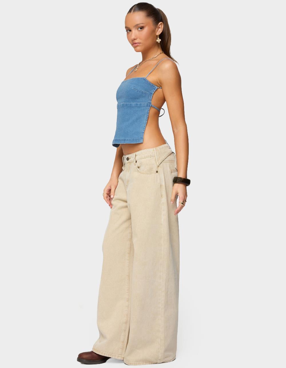 EDIKTED Conley Backless Denim Top - LIGHT BLUE