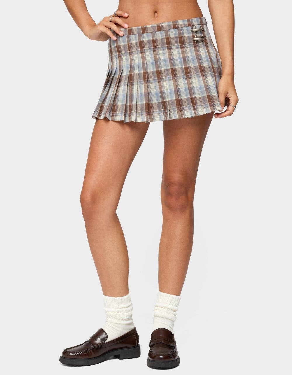 EDIKTED Tracy Plaid Pleated Mini Skirt - BLACK