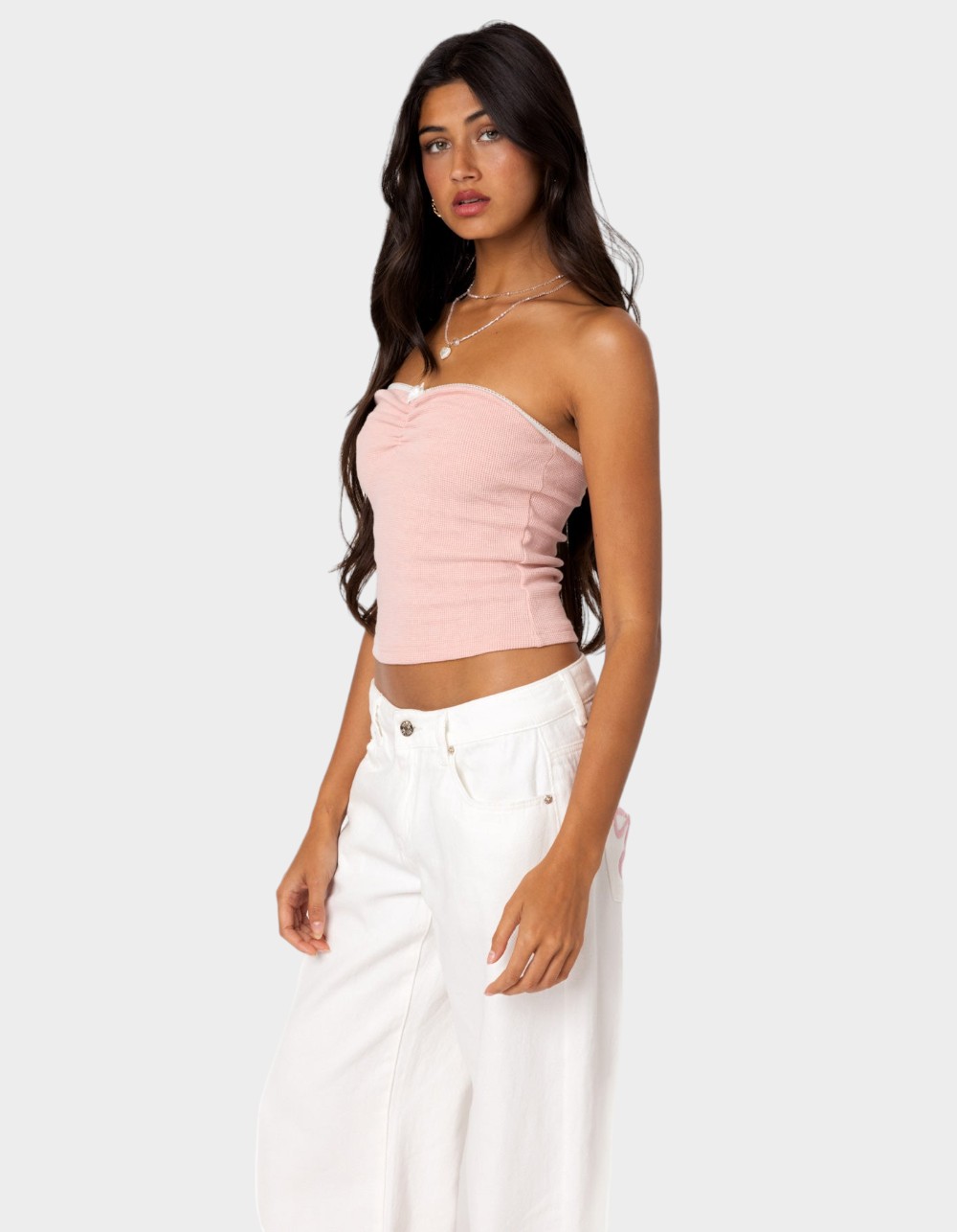 EDIKTED Kacey Strapless Waffle Top - PINK